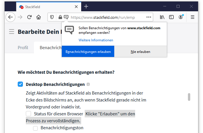 Freigabe der Desktop Benachrichtigungen im Browser