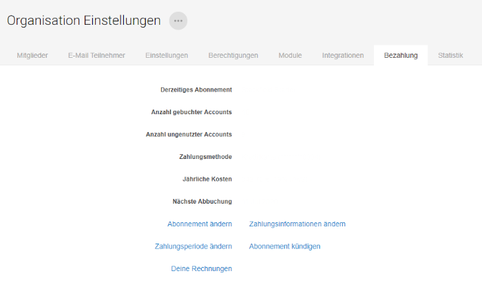 Organisation Einstellungen / Bezahlung