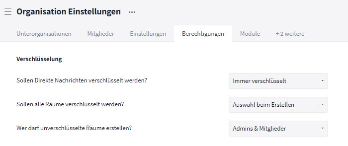 Organisation Einstellungen / Berechtigungen