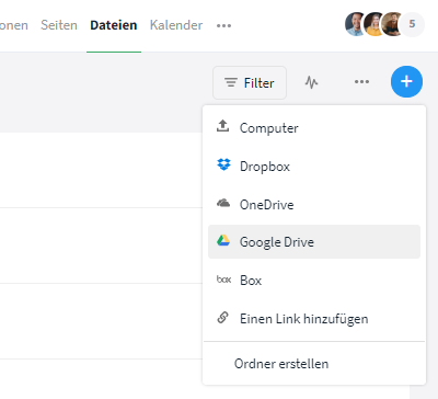 Google Doc im Dateienmodul hinzufügen