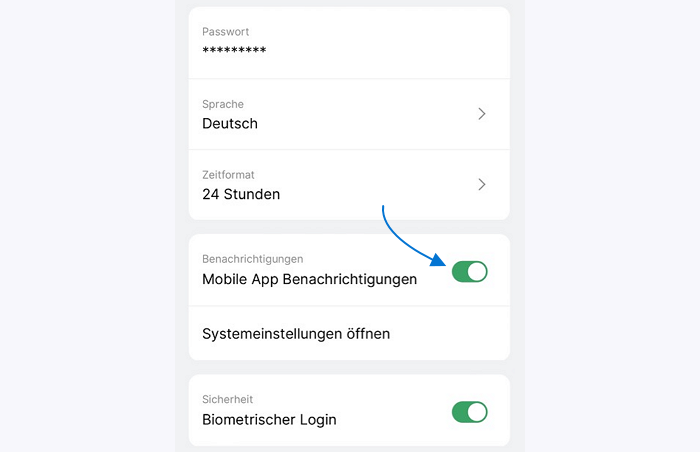 Einstellungen in der Mobile App anpassen