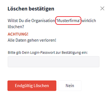 Organisation löschen Abfrage