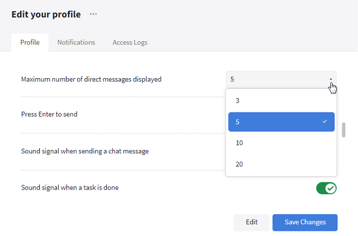 Number of direct messages in the sidebar