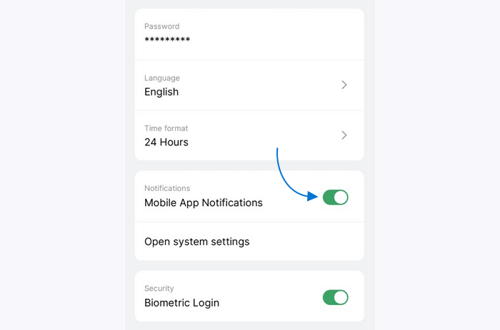 In the mobile app: Enable / disable notifications