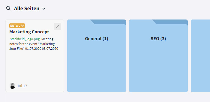 Dateien und Seiten in Ordnern
