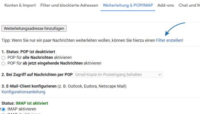 Filter zur Weiterleitung