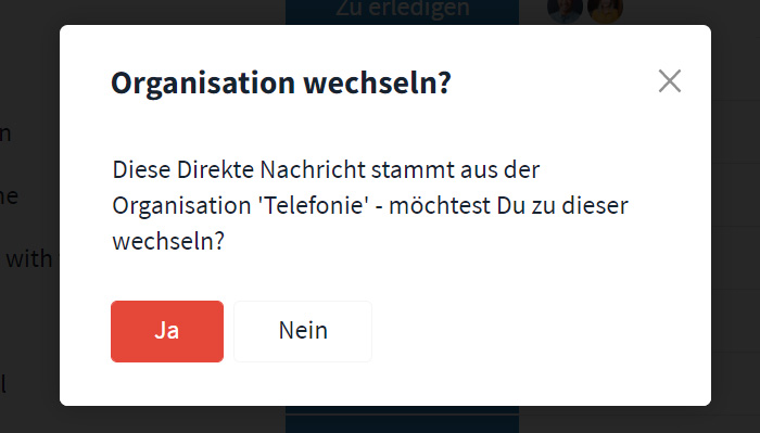 Zur Nachricht in anderer Organisation wechseln