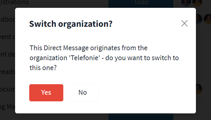 Switch to message from other organization