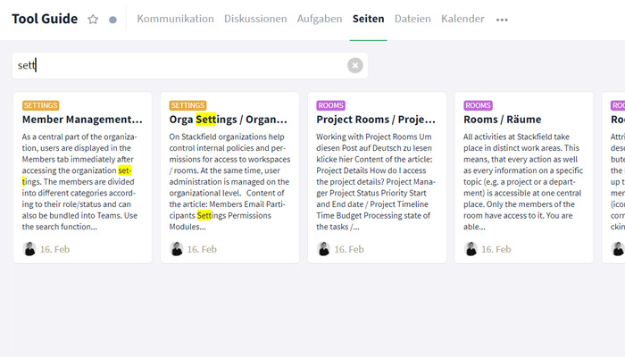 Wiki-Seiten Knowledge Base Suche