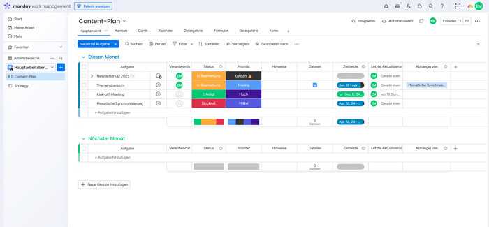 User Interface Monday.com