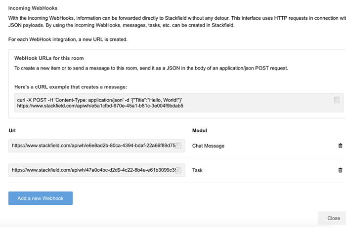 Stackfield: Add WebHook