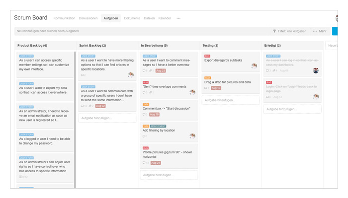 Scrum Board mit Product Backlog