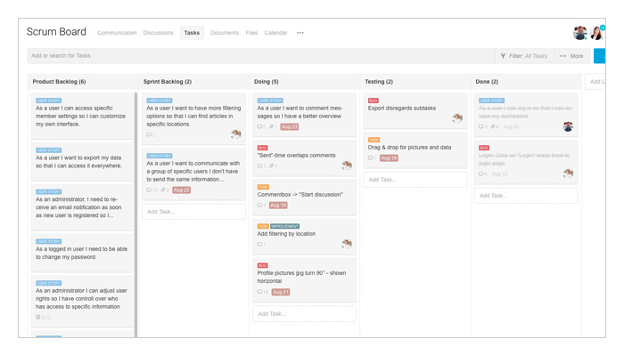 Scrum Board with product backlog