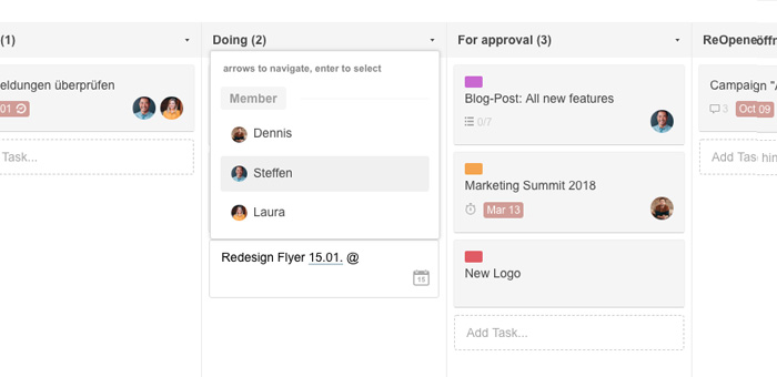 Creating tasks in the Kanban board