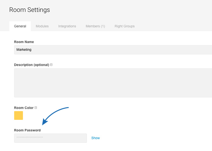 Room password in room settings