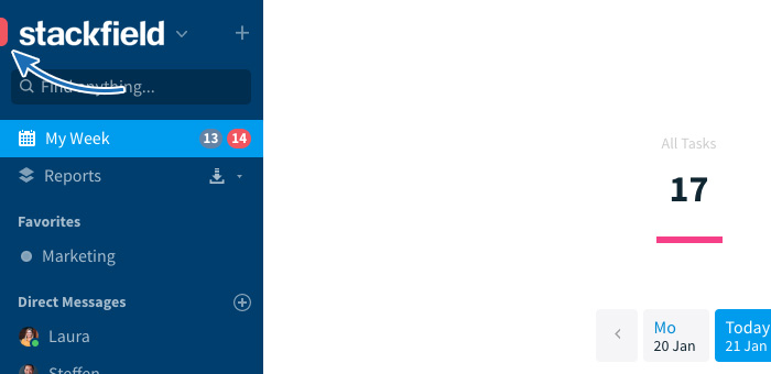 If there are notifications: Switch organization - red field