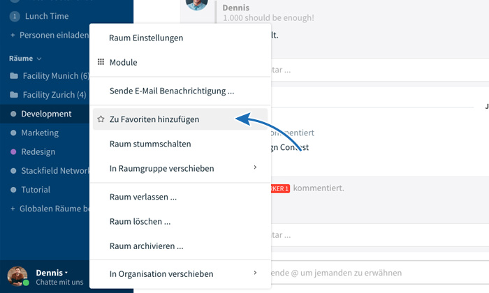 Zu Favoriten hinzufügen - Rechtsklick auf Raum