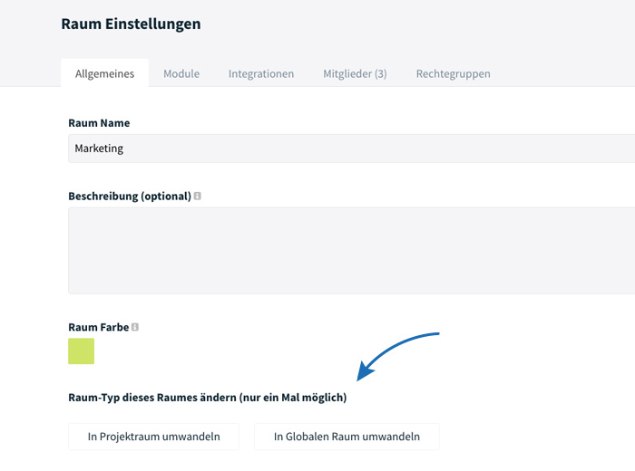 Umwandlung alter Räume in Globalen Raum oder Projektraum