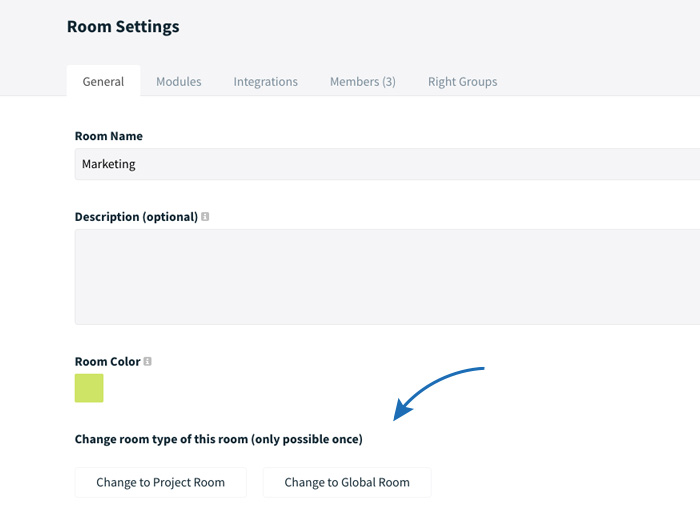 Changing old rooms to a Global Room or a Project Room