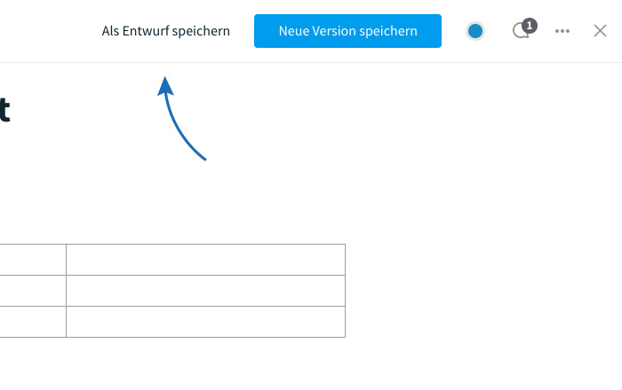 Anzeige beim Abspeichern von erstellten Seiten: Entwurf oder Seite