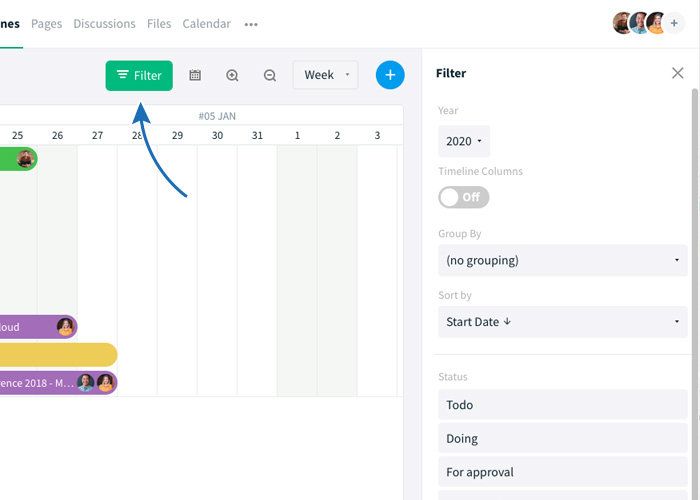 Filter options for Timeline view