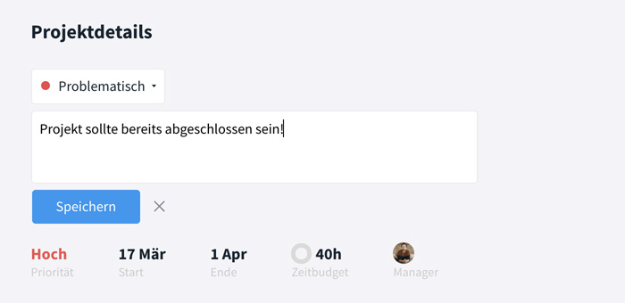 Beschreibungsfeld für Status