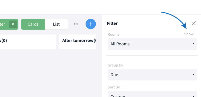 Show/hide filters