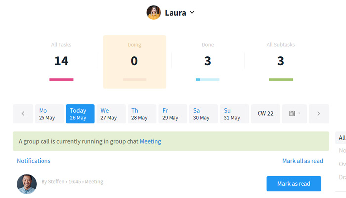 Group call notification weekly view