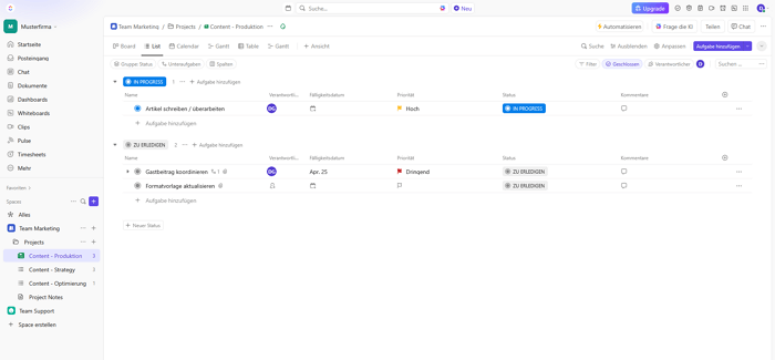 User Interface Clickup
