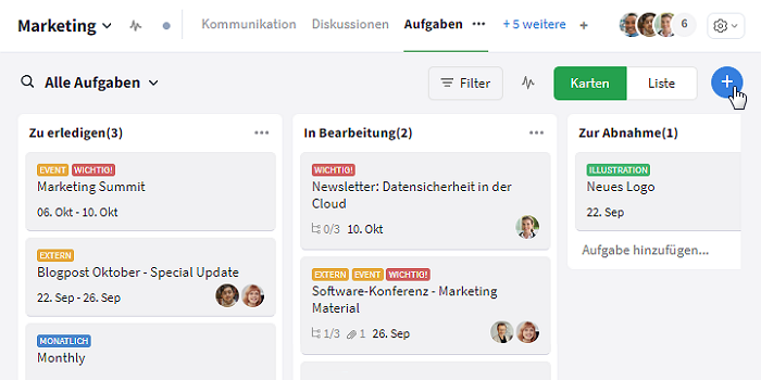 Aufgabenansicht in Stackfield