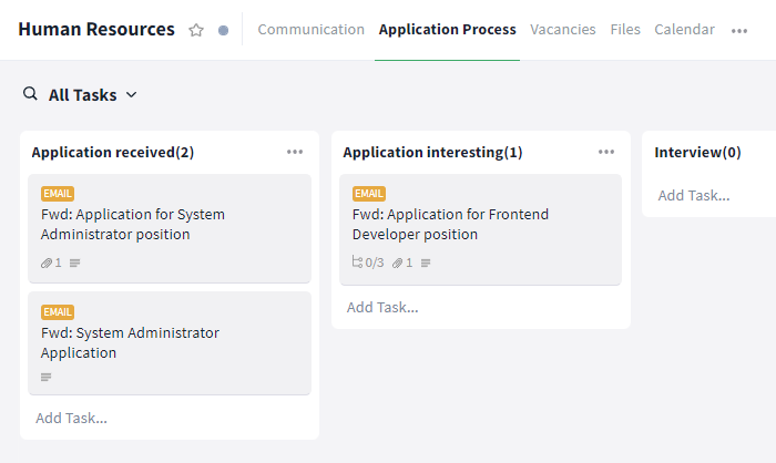 Kanban board with HR process