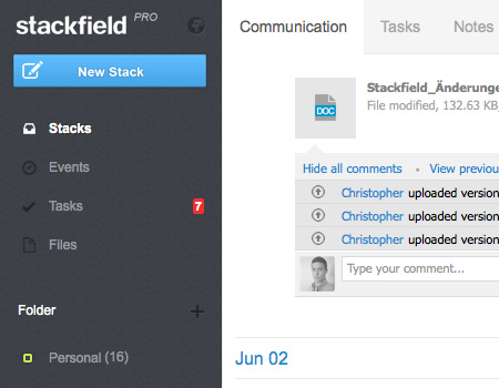 Lade jegliche Arten von Dateien in Stacks hoch um Sie mit Deinen Kollegen zu teilen.