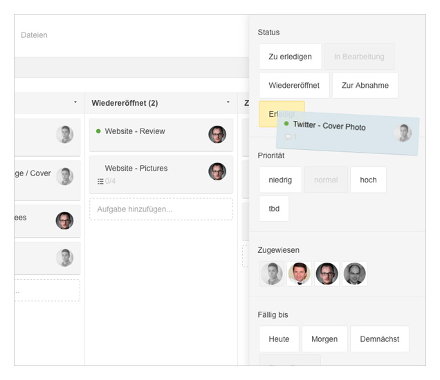 Die Zustände einer Aufgabe können per Drag and Drop geändert werden.