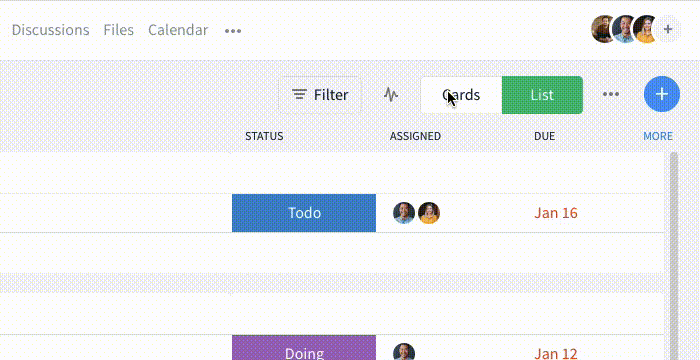 Head area in Task module - easy switch between list and board