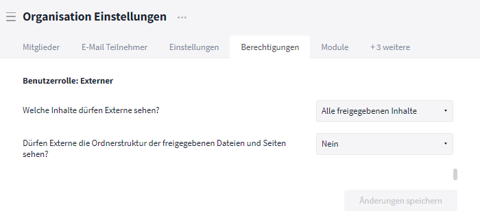 Einstellungen für die Rolle Externer