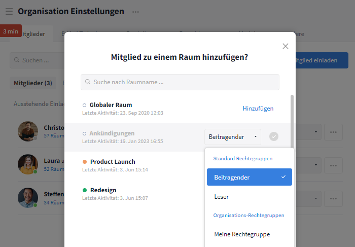 Rechtegruppe ändern