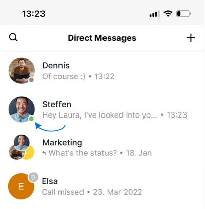 Online status in the mobile app