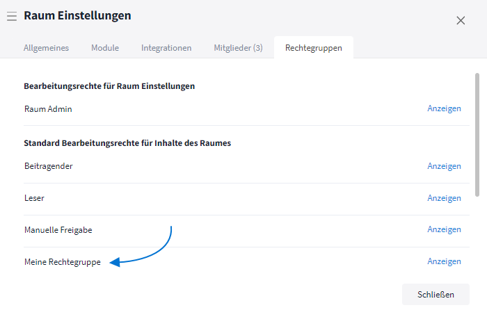 Organisationsweite Rechtegruppen Liste