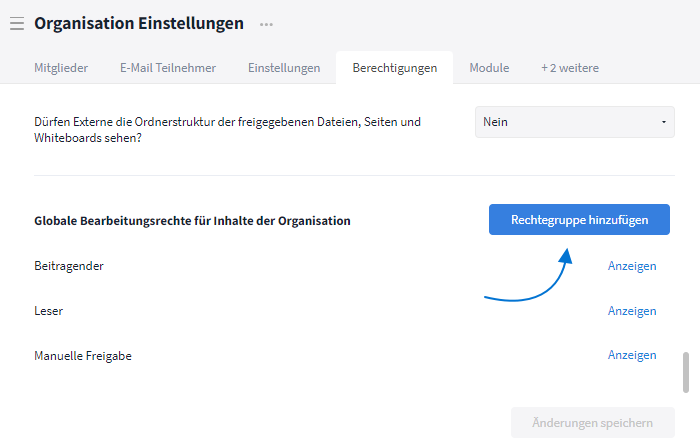 Organisationsweite Rechtegruppe hinzufügen