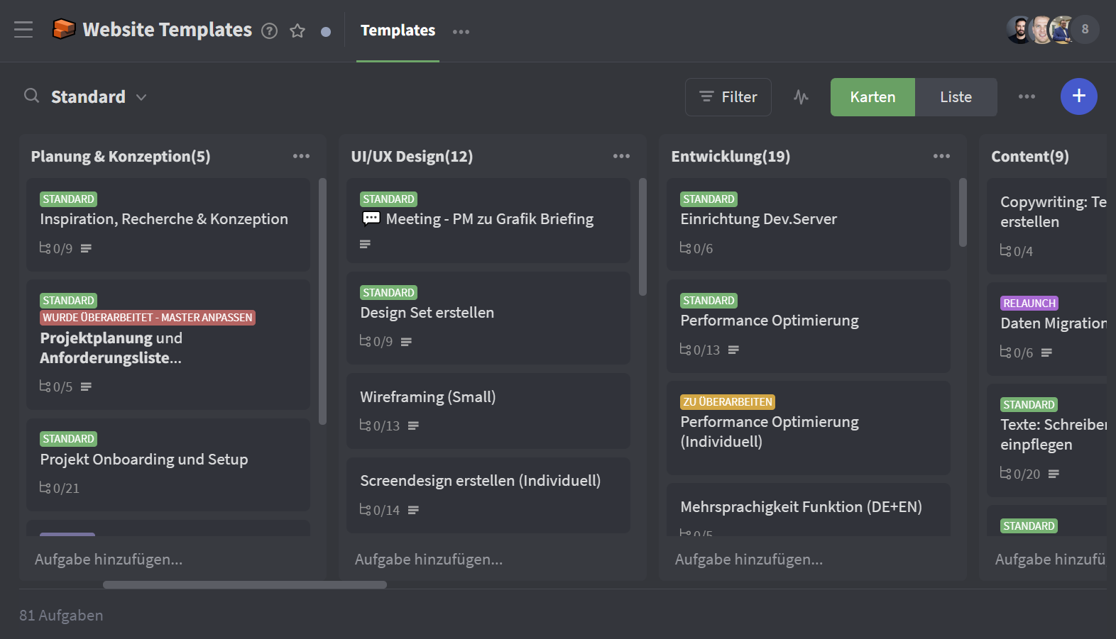 Einblick Aufgaben-Templates