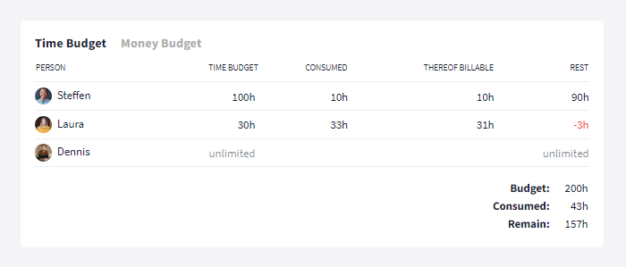 Time budget overview