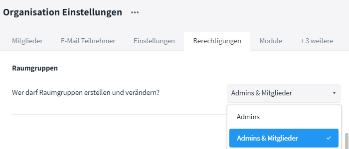 Organisation Einstellungen, Raumgruppen