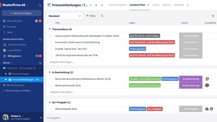 Aufgabenübersicht in Stackfield