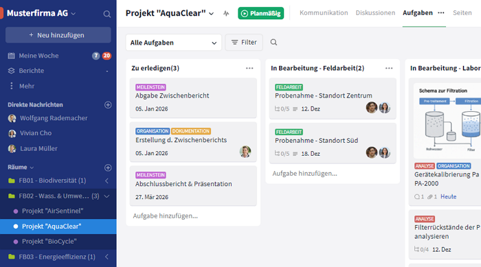 Aufgabenübersicht in Stackfield