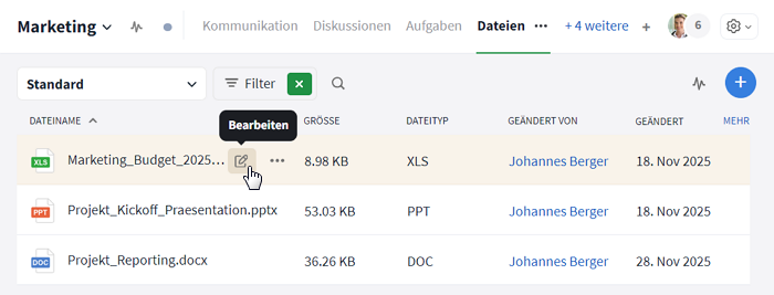 Bearbeitung im Datei-Modul