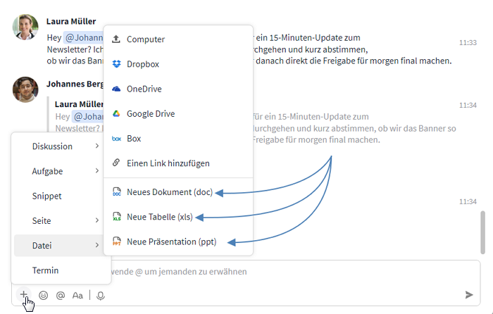 Neue Dokumente im Chat anlegen