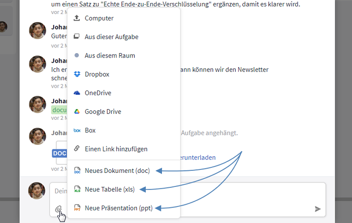 Neue Dokumente in Aufgaben anlegen