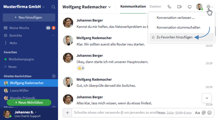 Favoriten in der Seitenleiste