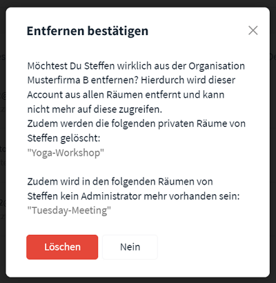 Warnhinweis beim Entfernen eines Nutzers