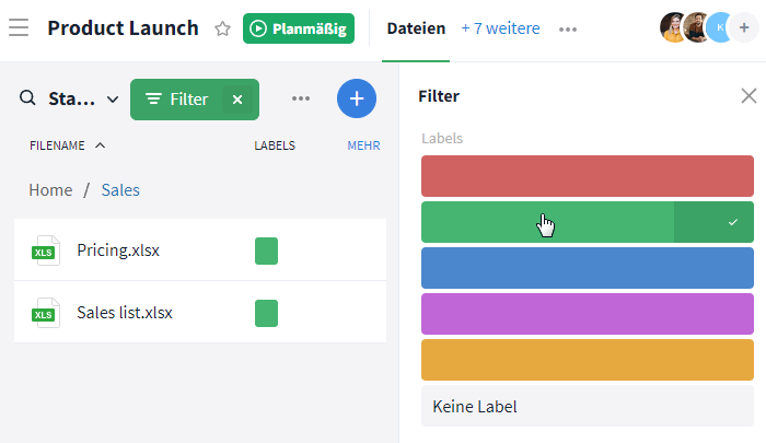 Filtern nach grünem Label